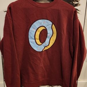 Odd Future Burgundy Sweater with Blue and Yellow Donut Design